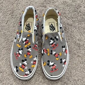 Vans  Grey Mickey Mouse Slip-On Sneakers with Red & Yellow Accents